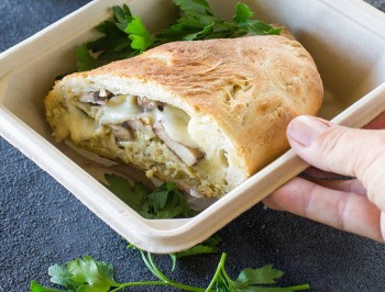 Pesto Chicken, Mushroom, and Swiss Calzone