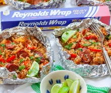 Grilled Sausage and Chicken Jambalaya Foil Packets